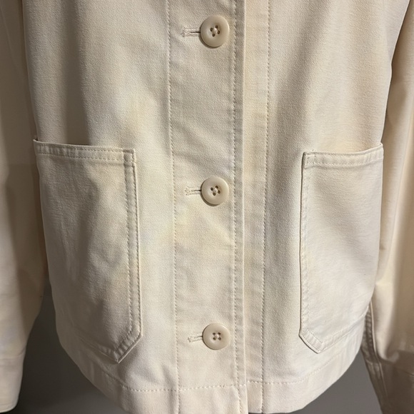 Uniqlo women’s OVERSIZED Med cotton stretch utility Jacket cream button up - Picture 5 of 15